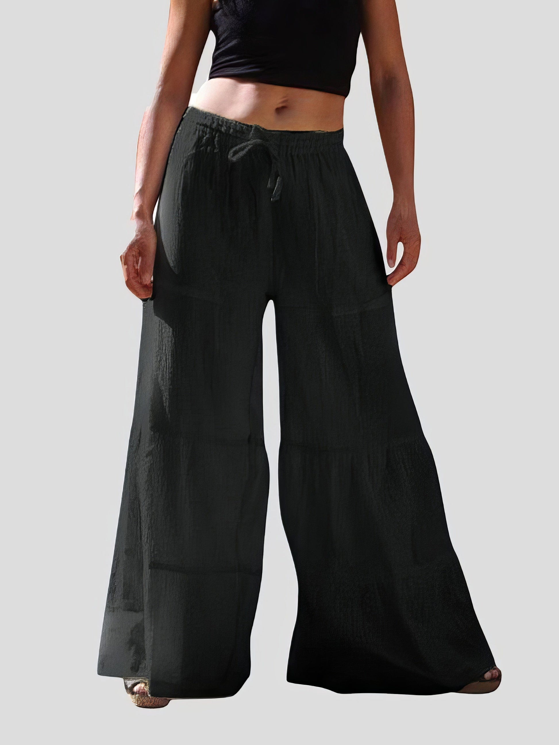 MsDressly Pants Loose Solid Elastic Waist Plus Size Wide Leg Pants PAN2107221129BLAS