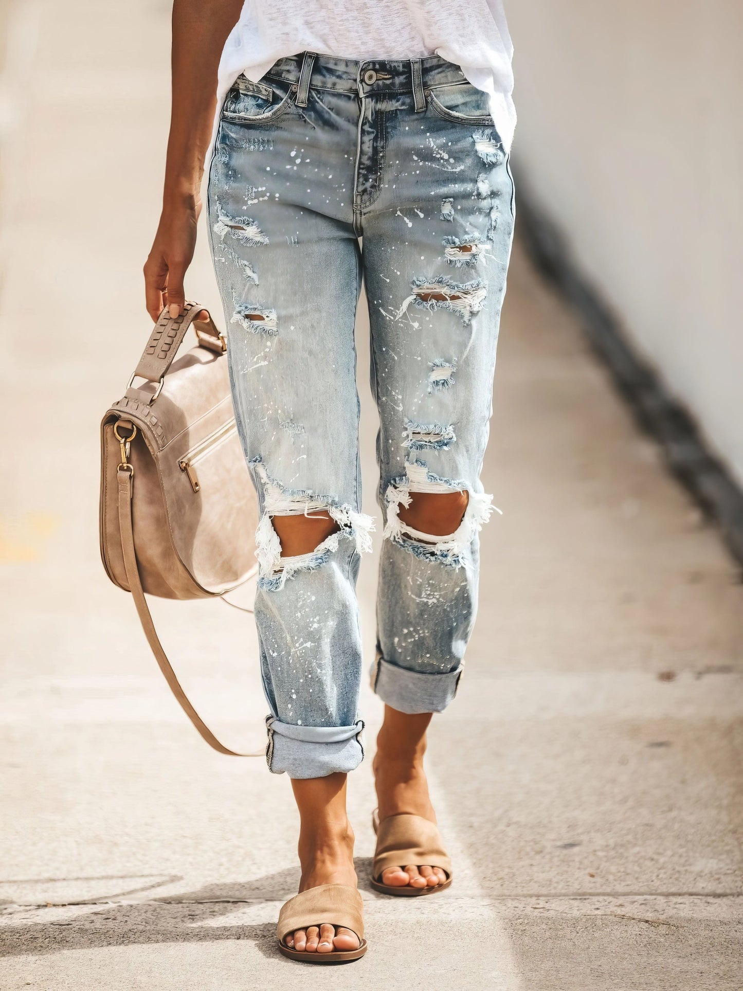 MsDressly Pants Ripped Washed Denim Trousers DEN2107201130BLUS