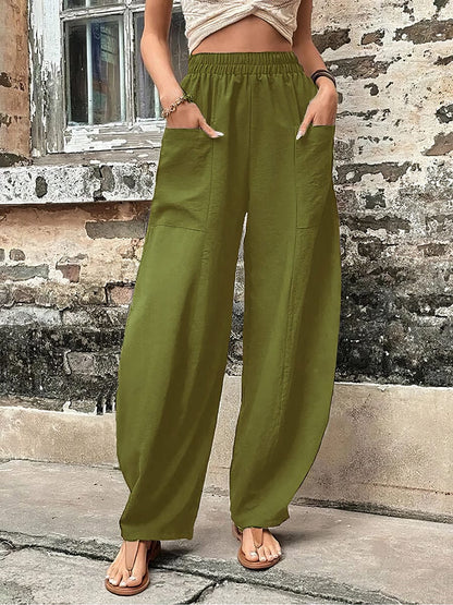 MsDressly Pants Solid Color Pocket Casual Elasticized Pants TRO2304070011OLIM