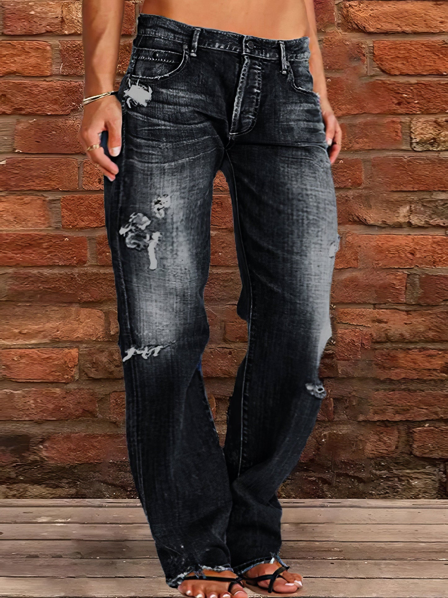MsDressly Pants Stretch Ripped Washed Casual Straight Jeans DEN2210061242BLAS