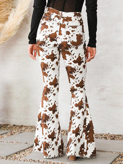MsDressly Pants Trendy Fashion Print High Waist Flared Slim Versatile Pants