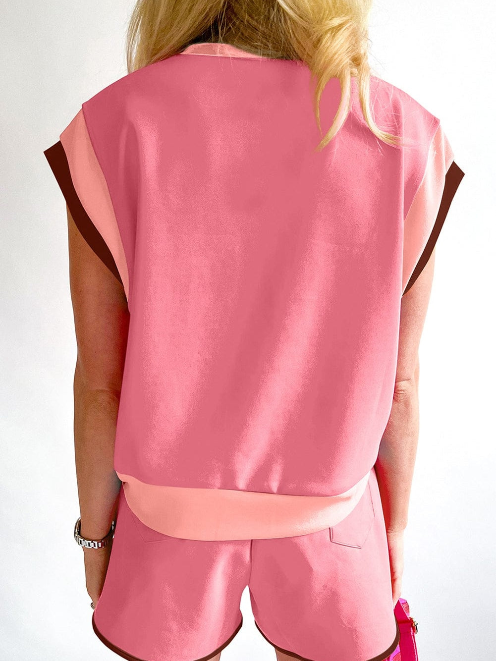 Peach Blossom Colorblock Cap Sleeve Tee & Shorts Ensemble