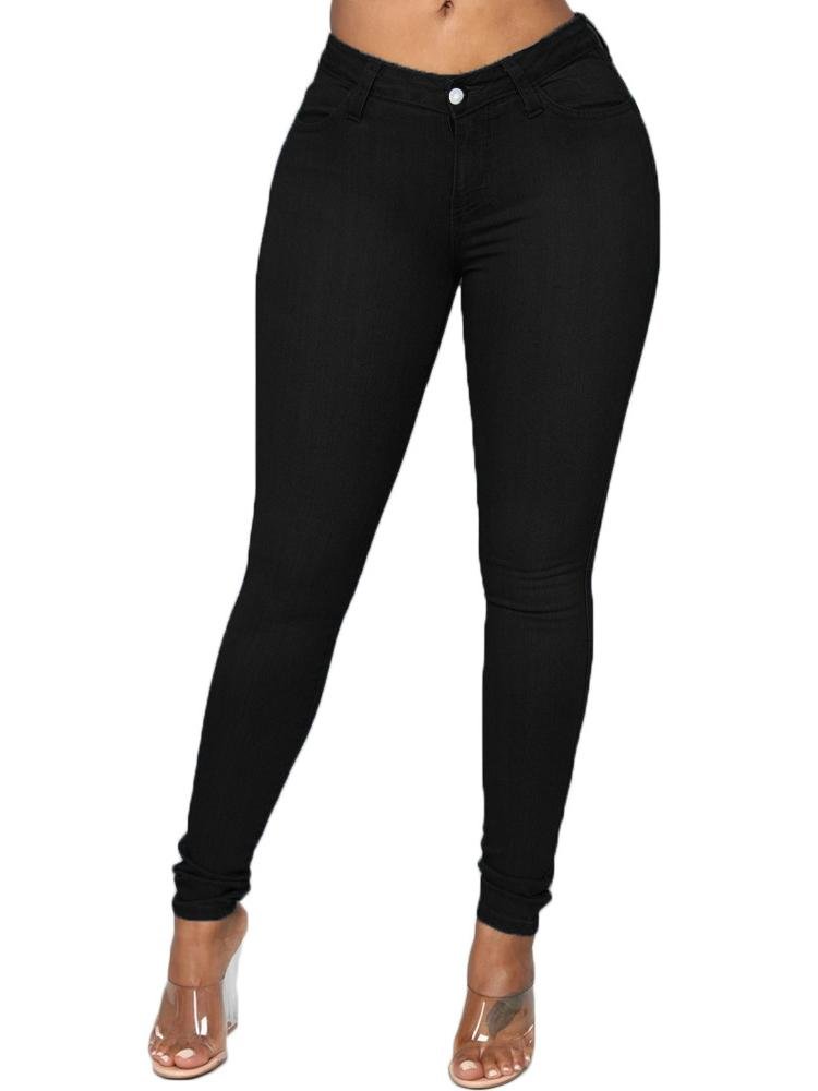 Pencil Pants Button Plain Women's Slim Mid Waist Jeans - LuckyFash™