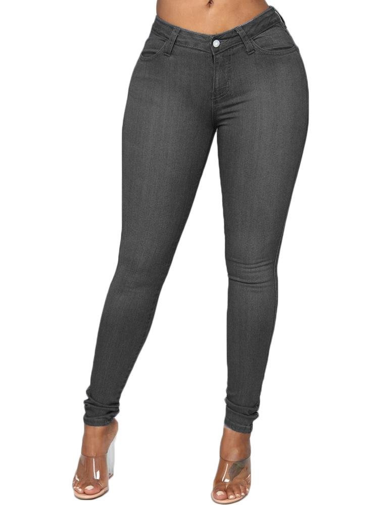 Pencil Pants Button Plain Women's Slim Mid Waist Jeans - LuckyFash™