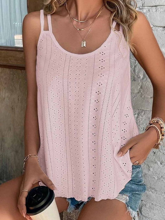 Pink Eyelet Embroidered Strappy Scoop-Neck Camisole