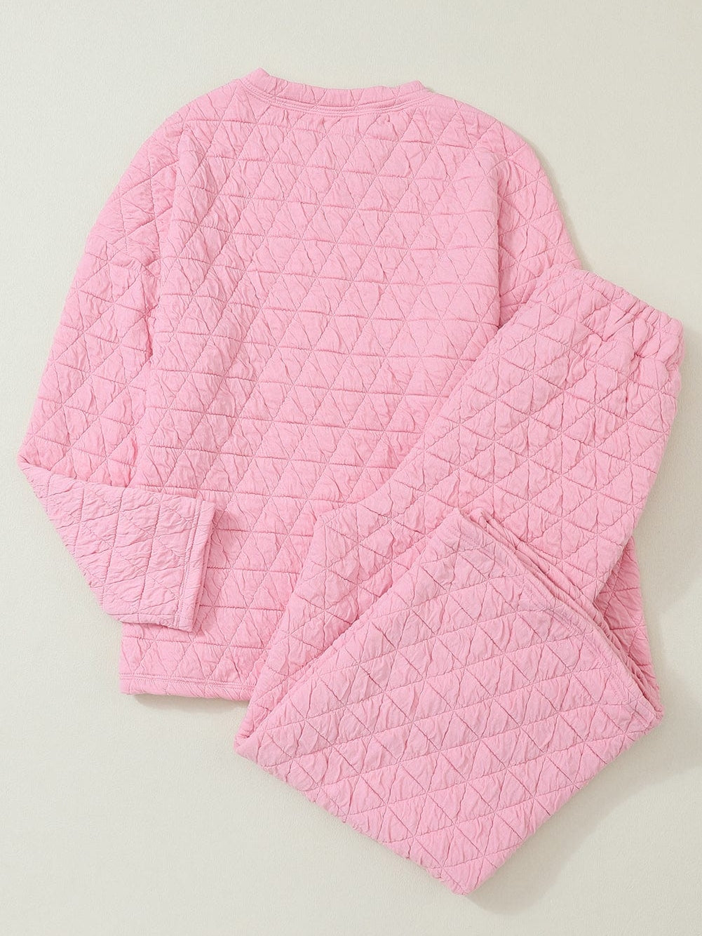 Pink Quilted Pullover and Wide Leg Pants Set