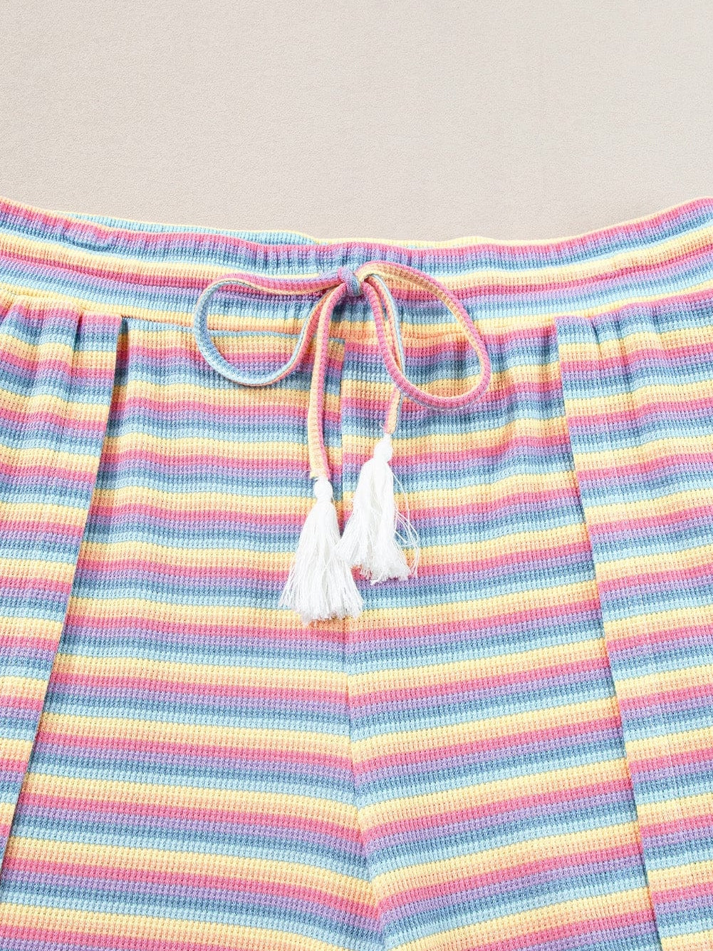 Pink Striped Rainbow Tee and Tasseled Wide Leg Pants Ensemble