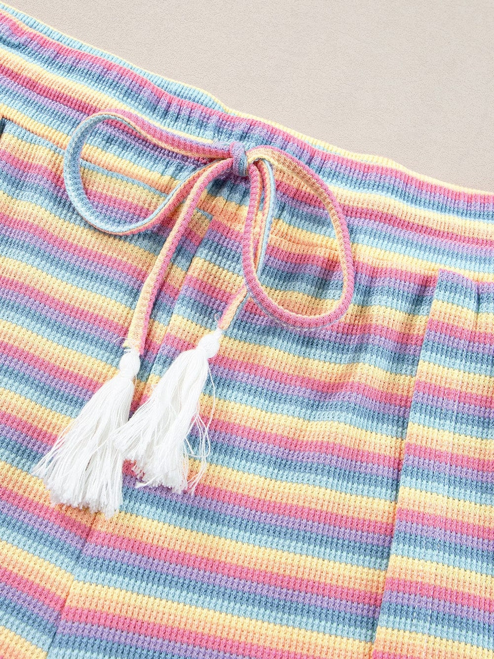 Pink Striped Rainbow Tee and Tasseled Wide Leg Pants Ensemble