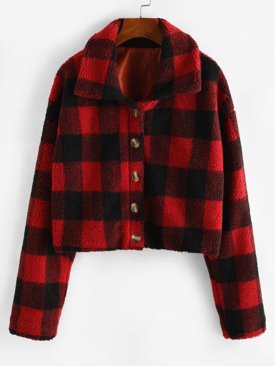 Plaid Button Up Borg Teddy Jacket for Women