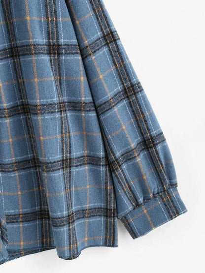 Plaid Drop Shoulder Open Front Coat - LuckyFash™