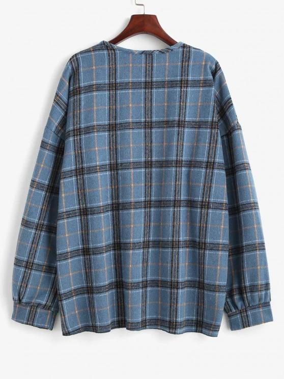 Plaid Drop Shoulder Open Front Coat - LuckyFash™