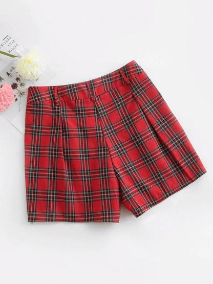 Plaid High Waisted Zipper Fly Shorts - LuckyFash™