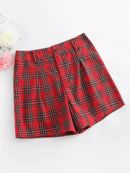 Plaid High Waisted Zipper Fly Shorts - LuckyFash™