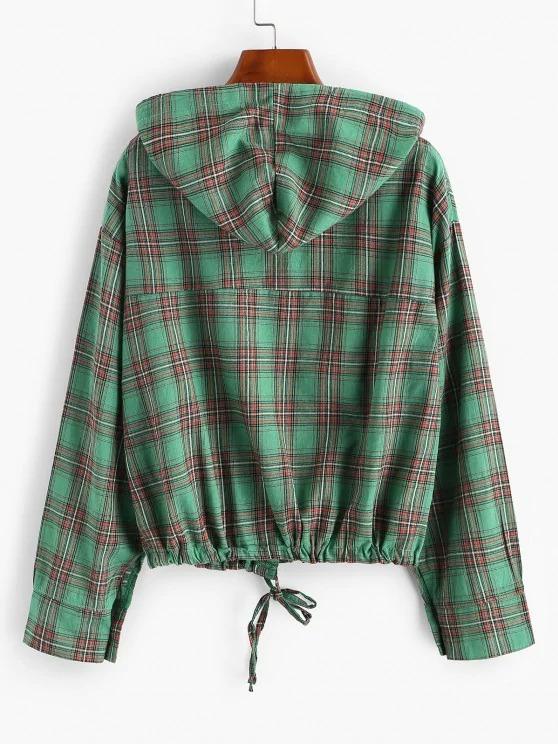 Plaid Hooded Drawstring Chest Pocket Jacket - LuckyFash™