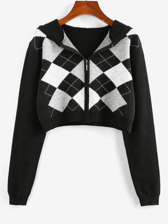 Plaid Hooded Zip Up Crop Cardigan - LuckyFash™