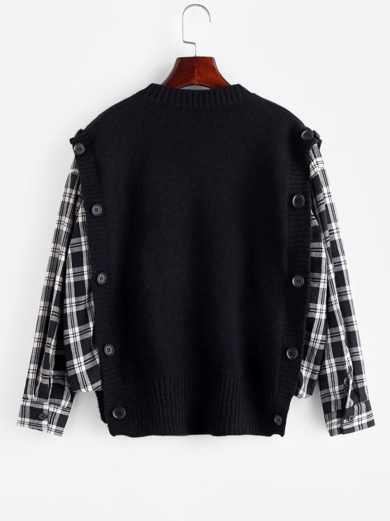 Plaid Mock Button Oversized Twofer Sweater - LuckyFash™