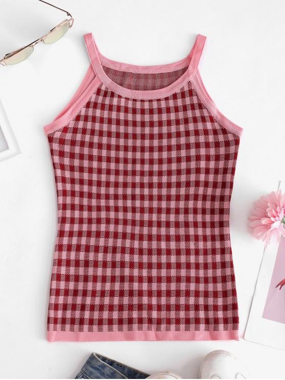 Plaid Slim Knitted Tank Top for Women