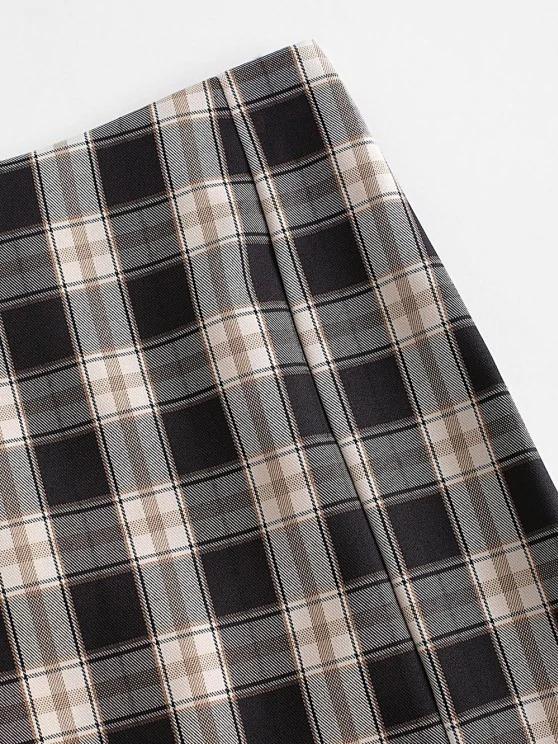 Plaid Slit Front Mini Skirt - LuckyFash™