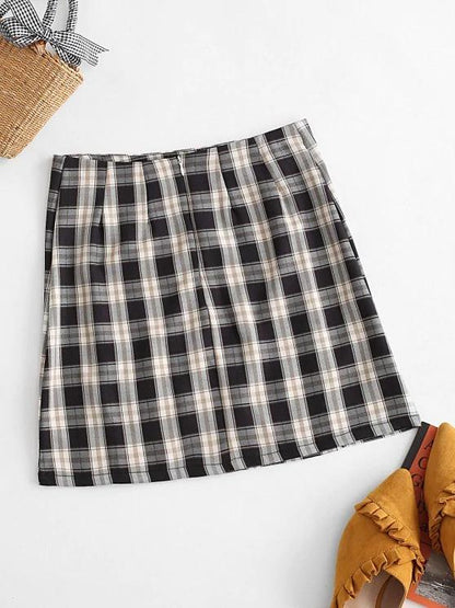 Plaid Slit Front Mini Skirt - LuckyFash™