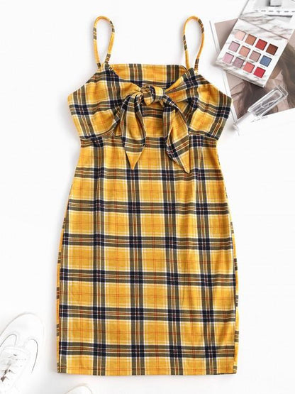 Plaid Tied Cami Bodycon Dress for Women