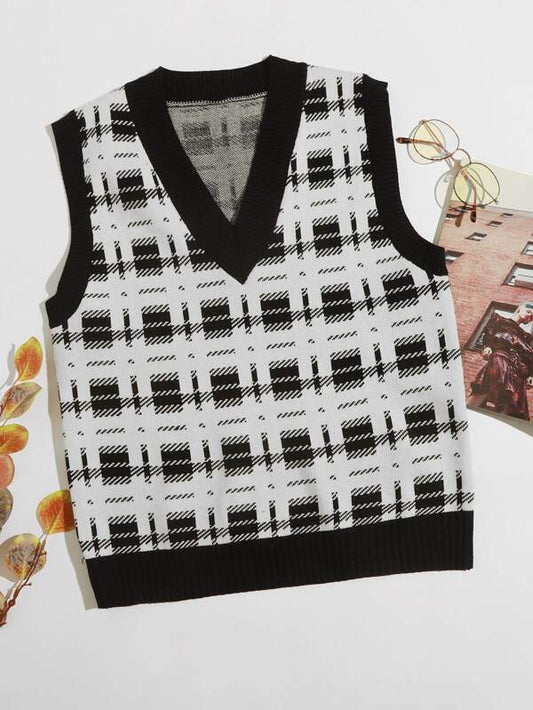 Plaid V-neck Sweater Vest for Women