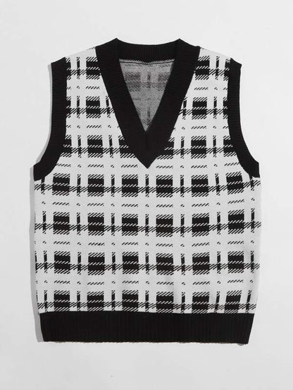 Plaid V-neck Sweater Vest - LuckyFash™