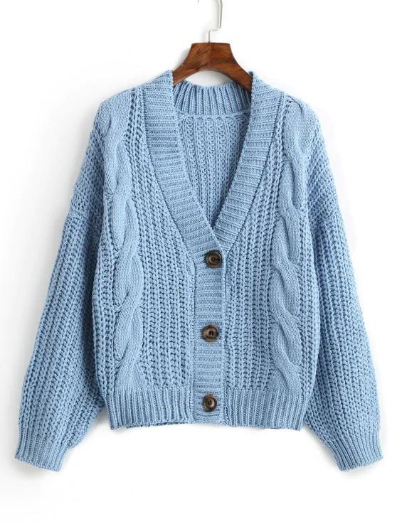 Plain Cable Knit Button Up Cardigan - LuckyFash™