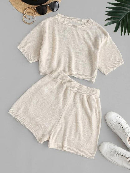 Plain Cropped Pockets Two Piece Set for Women