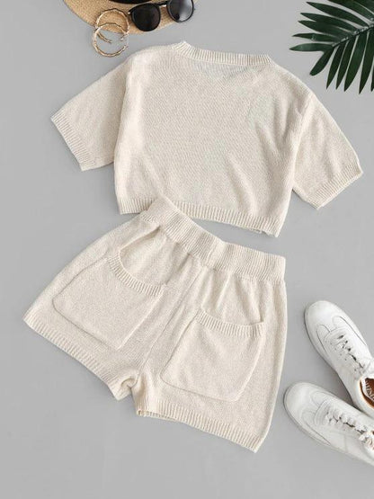 Plain Cropped Pockets Two Piece Set - LuckyFash™