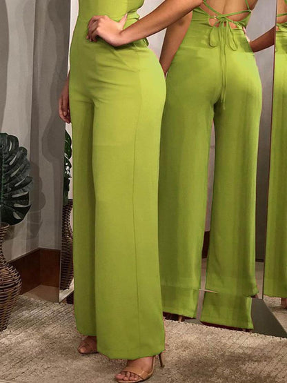 Plain Halter Backless Wide Leg Jumpsuit - LuckyFash™