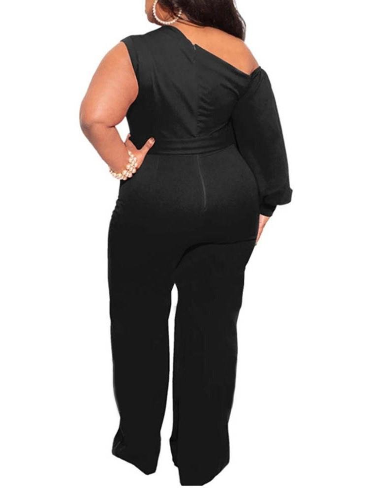 Plain Plus Size Asymmetric Full Length Slim Women's Jumpsuit - LuckyFash™