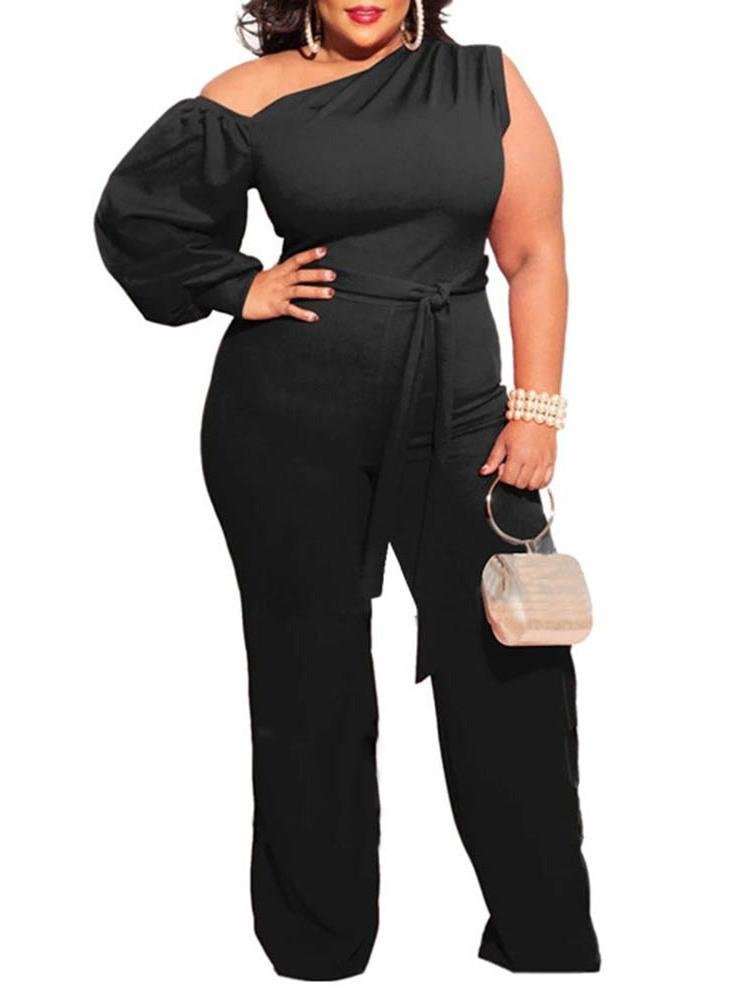 Plain Plus Size Asymmetric Full Length Slim Women's Jumpsuit - LuckyFash™