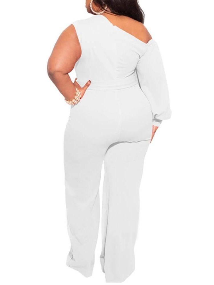 Plain Plus Size Asymmetric Full Length Slim Women's Jumpsuit - LuckyFash™