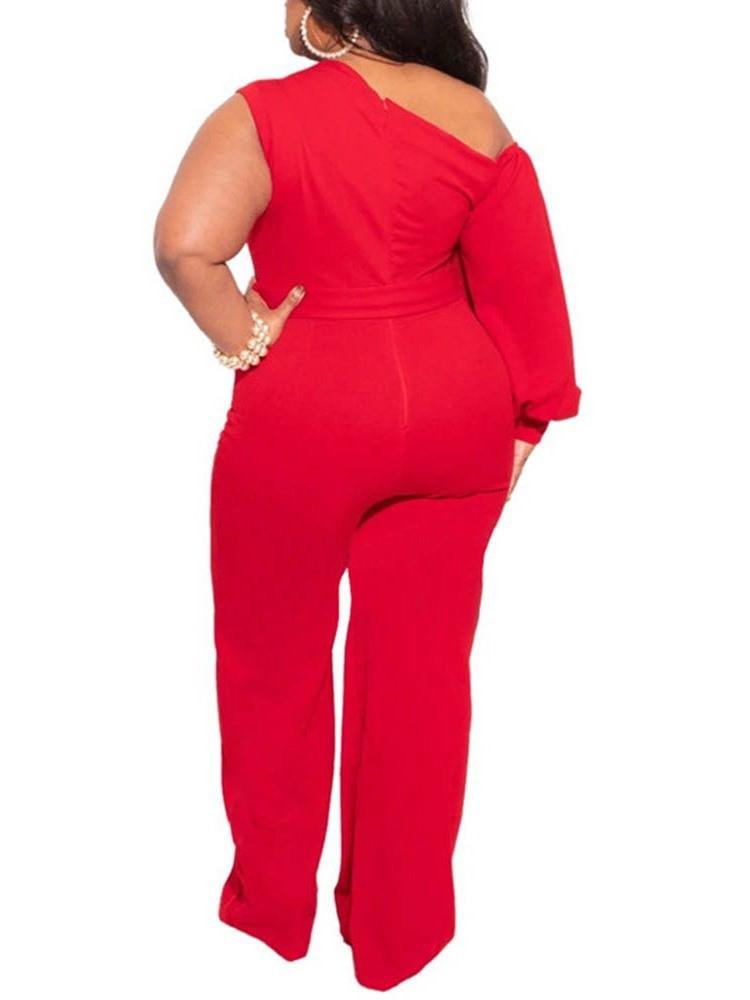 Plain Plus Size Asymmetric Full Length Slim Women's Jumpsuit - LuckyFash™