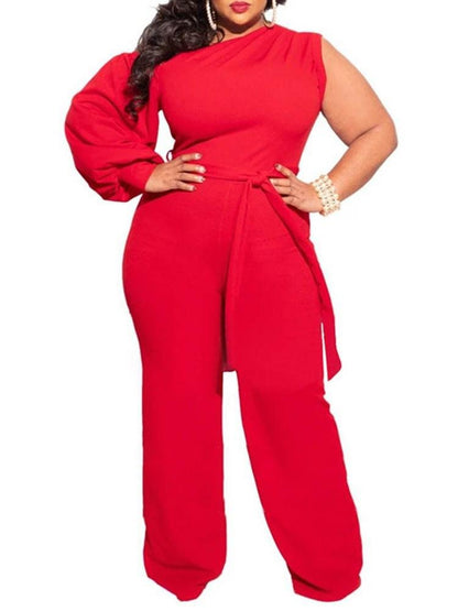 Plain Plus¬†Size Asymmetric Full Length Slim Jumpsuit for Women