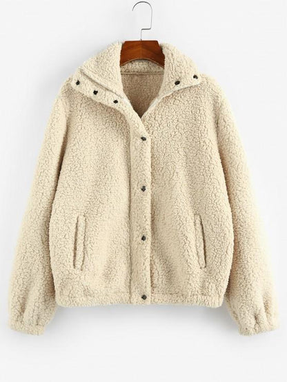 Plain Pocket Teddy Coat for Women