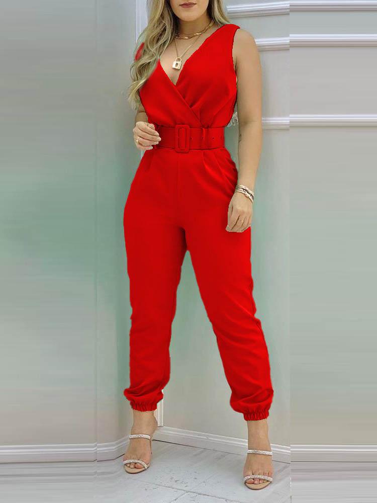 Plain Sleeveless Pocket Design Backless Jumpsuit - LuckyFash™