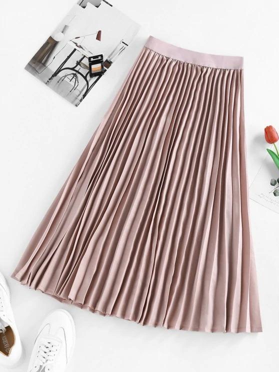 Pleated Elastic Waist Midi Skirt for Women