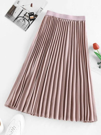 Pleated Elastic Waist Midi Skirt - LuckyFash™