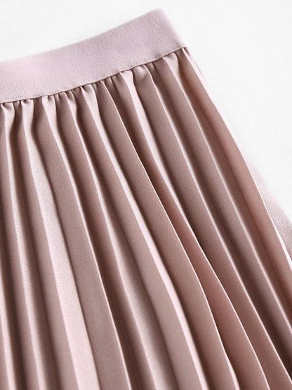 Pleated Elastic Waist Midi Skirt - LuckyFash™