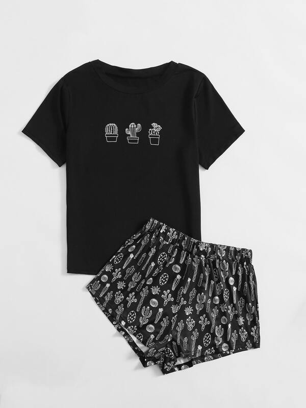 Plus Cactus Print Pajama Set - LuckyFash™