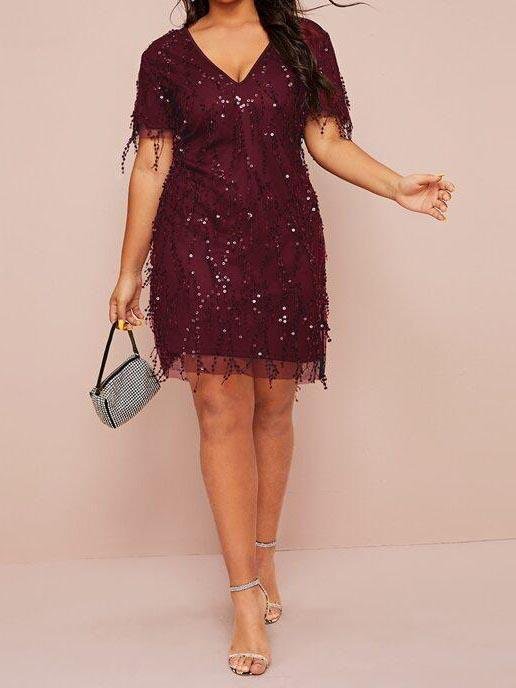 Plus Contrast Sequin Fitted Dress for Women