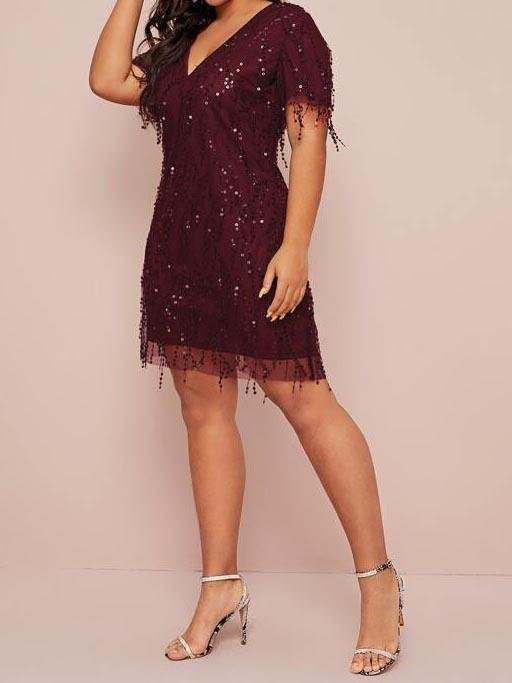 Plus Contrast Sequin Fitted Dress - LuckyFash™