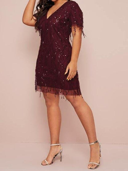 Plus Contrast Sequin Fitted Dress - LuckyFash™