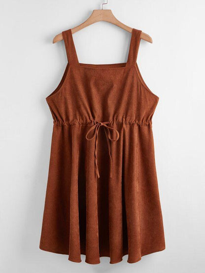 Plus Corduroy Drawstring Waist Cami Dress for Women