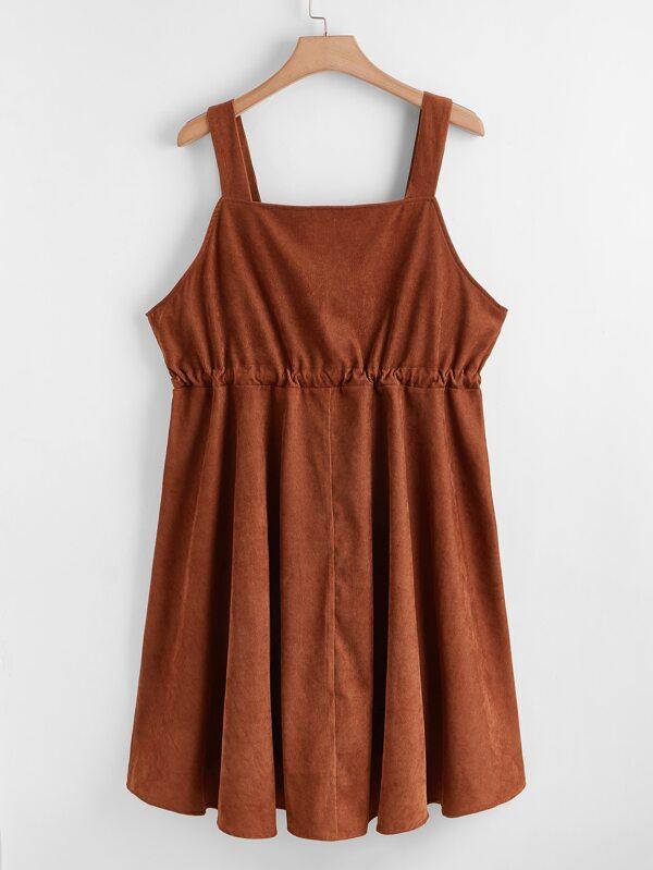 Plus Corduroy Drawstring Waist Cami Dress - LuckyFash™