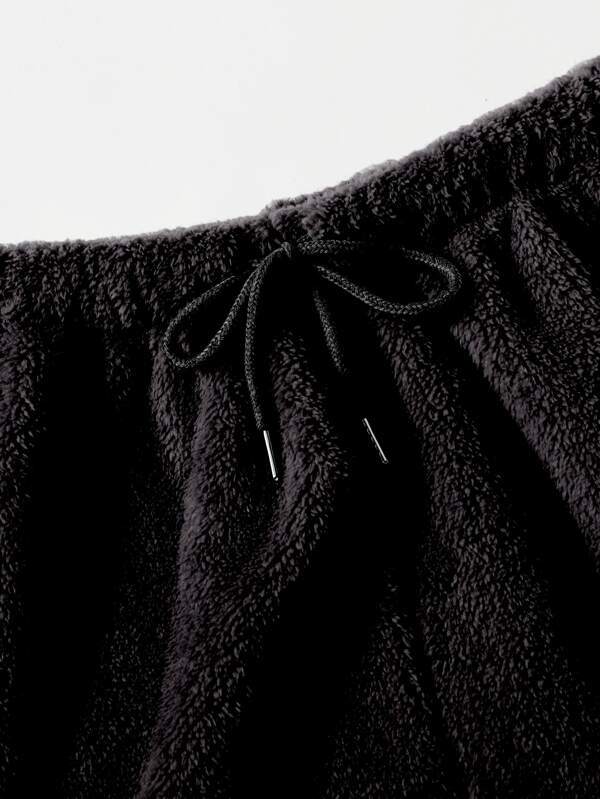Plus Drawstring Waist Flannel Sleep Shorts - LuckyFash™