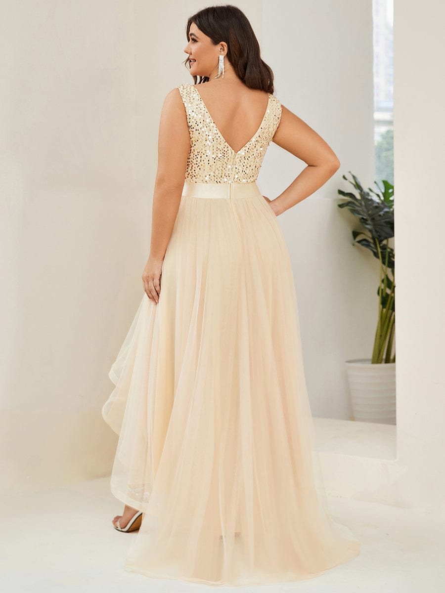 MsDresslyEP Plus Formal Dress Elegant Paillette & Chiffon V-neck A-line Sleeveless Plus Size Evening Dresses