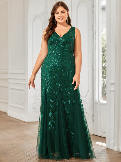MsDresslyEP Plus Formal Dress Plus Size Double V-Neck Fishtail Sequin Formal Maxi Evening Dress DRE230976525DGV16