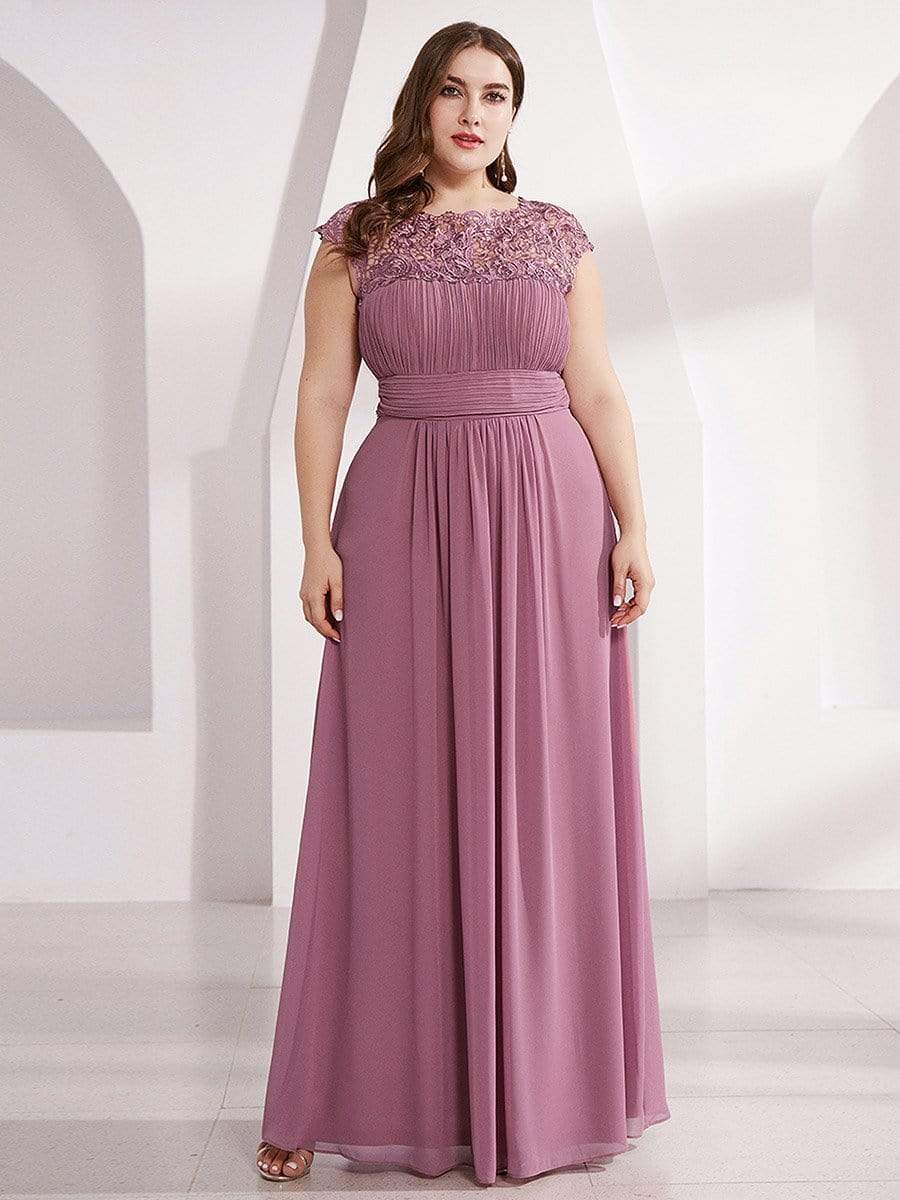 MsDresslyEP Plus Formal Dress Plus Size Elegant Maxi Long Lace Cap Sleeve Bridesmaid Dress DRE230973601POH16